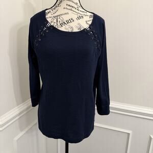 Lauren Ralph Lauren Women’s Top Size XL Blue 3/4 Sleeves Eyelet Lacing Nautical